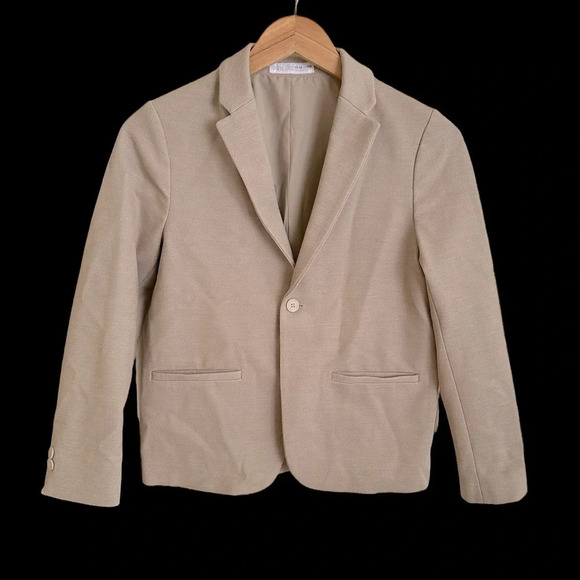 Zara Kids Boys 11-12 Beige Knit Single Button Blazer Suit Jacket Church Wedding - Picture 1 of 5